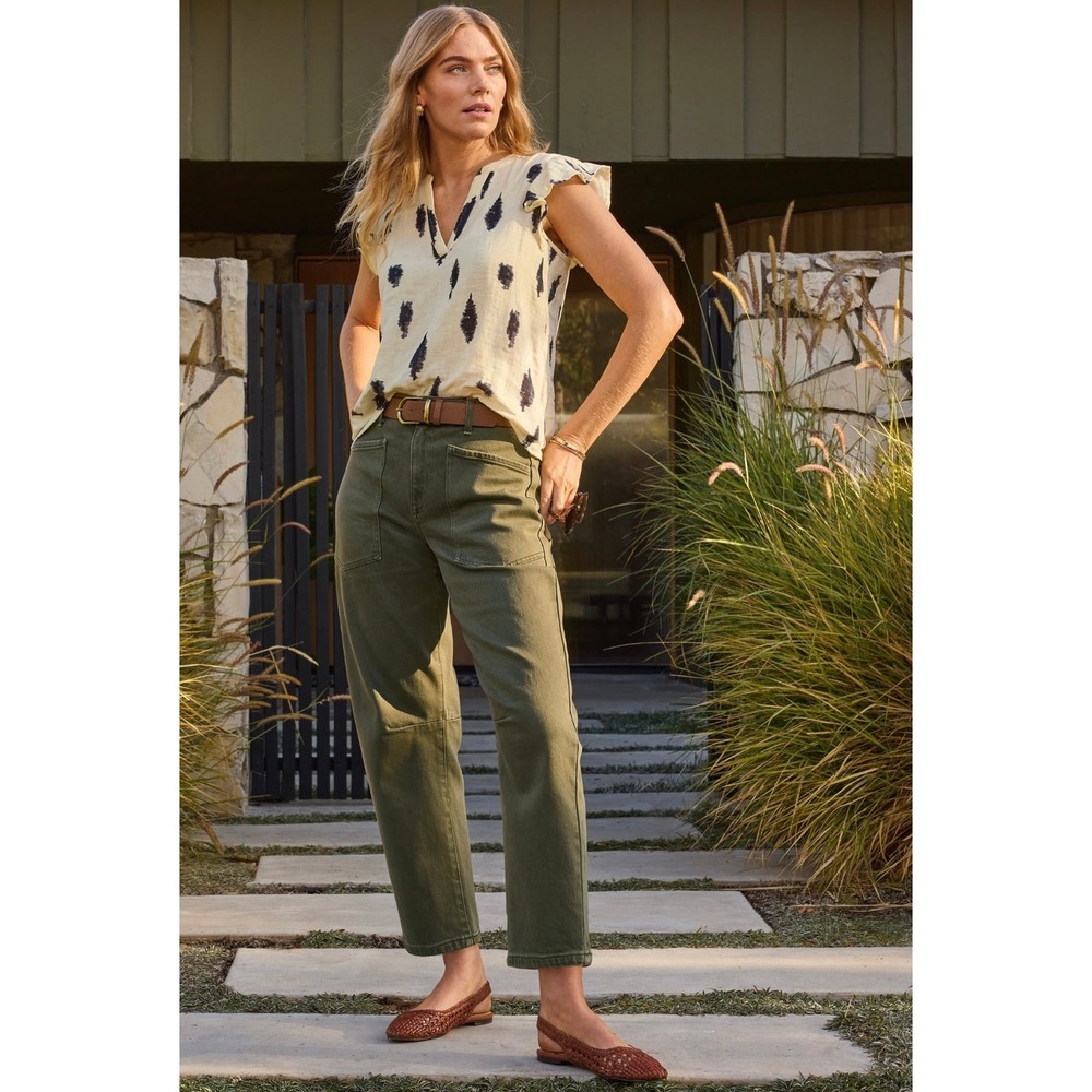 EVEREVE Cora Barrel Leg Utility Pant Womens 30 Olive Green Ankle Balloon